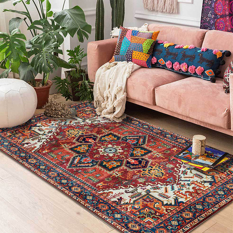 Retro Medallion Pattern Rug Red Persian Rug Polyester Machine Washable Anti-Slip Area Rug for Bedroom Red Clearhalo 'Area Rug' 'Moroccan' 'Rugs' Rug' 1610228