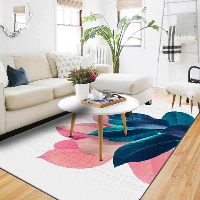 Traditional Leaf Pattern Rug Blue and Pink Polyester Rug Machine Washable Non-Slip Area Rug for Bedroom Blue Clearhalo 'Area Rug' 'Rug' 1610276