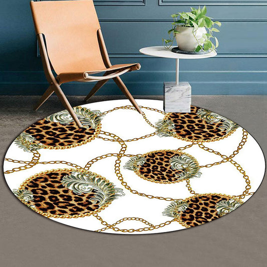 White Bedroom Rug Modern Chain Leopard Leaf Pattern Area Rug Polyester Pet Friendly Washable Carpet White Clearhalo 'Area Rug' 'Modern' 'Rugs' Rug' 1610308
