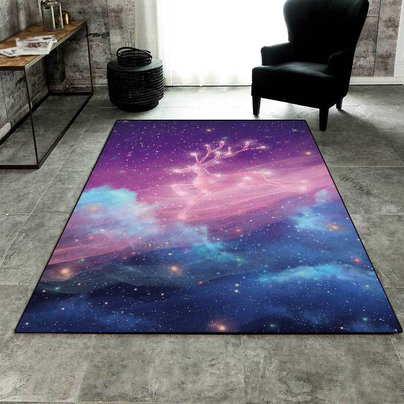 Unique Kids Rug in Purple Fairy Tales Deer Galaxy Pattern Rug Polyester Non-Slip Backing Carpet for Nursery Purple Clearhalo 'Area Rug' 'Rug' 1610332