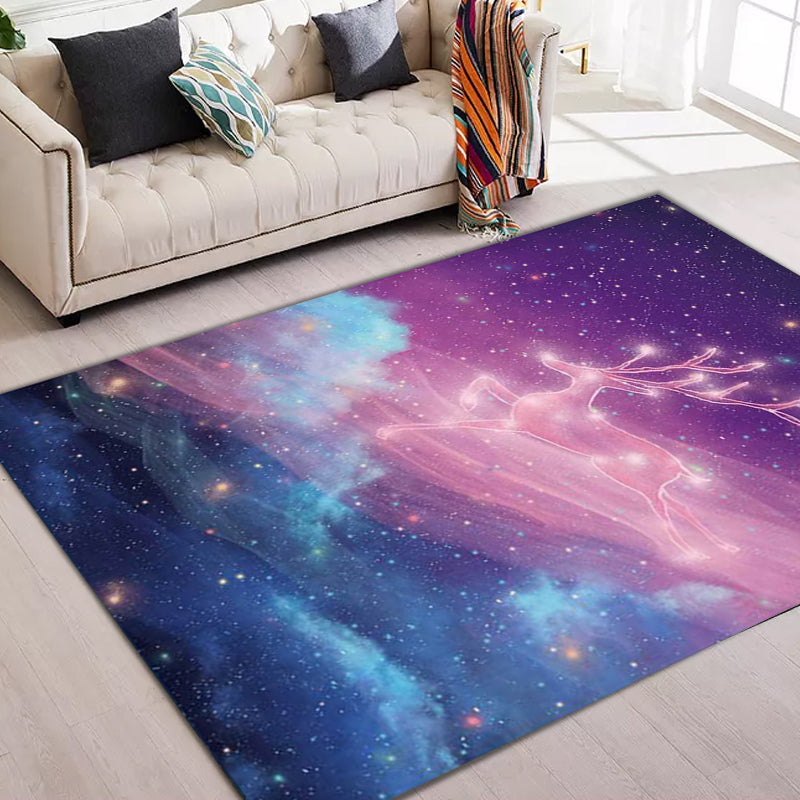 Unique Kids Rug in Purple Fairy Tales Deer Galaxy Pattern Rug Polyester Non-Slip Backing Carpet for Nursery Clearhalo 'Area Rug' 'Rug' 1610333