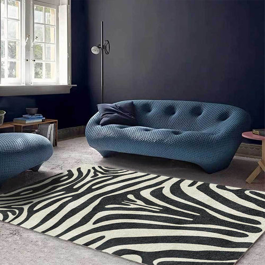 Contemporary Zebra Stripe Pattern Rug Black and White Polyester Rug Machine Washable Non-Slip Area Rug for Bedroom Black Clearhalo 'Area Rug' 'Modern' 'Rugs' Rug' 1610364