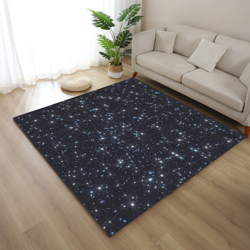 Blue Bedroom Rug Modern Outer Space Starry Pattern Area Rug Polyester Machine Washable Carpet Clearhalo 'Area Rug' 'Modern' 'Rugs' Rug' 1610411