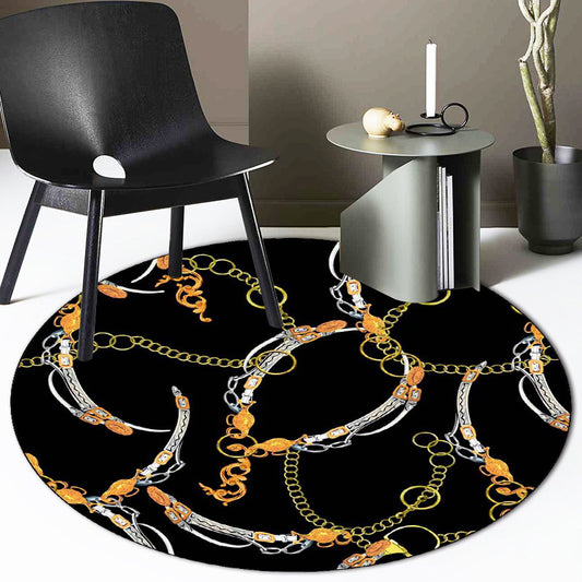 Casual Modern Rug in Black Chain Belt Pattern Rug Polyester Machine Washable Anti-Slip Carpet for Home Decoration Black Clearhalo 'Area Rug' 'Modern' 'Rugs' Rug' 1610418