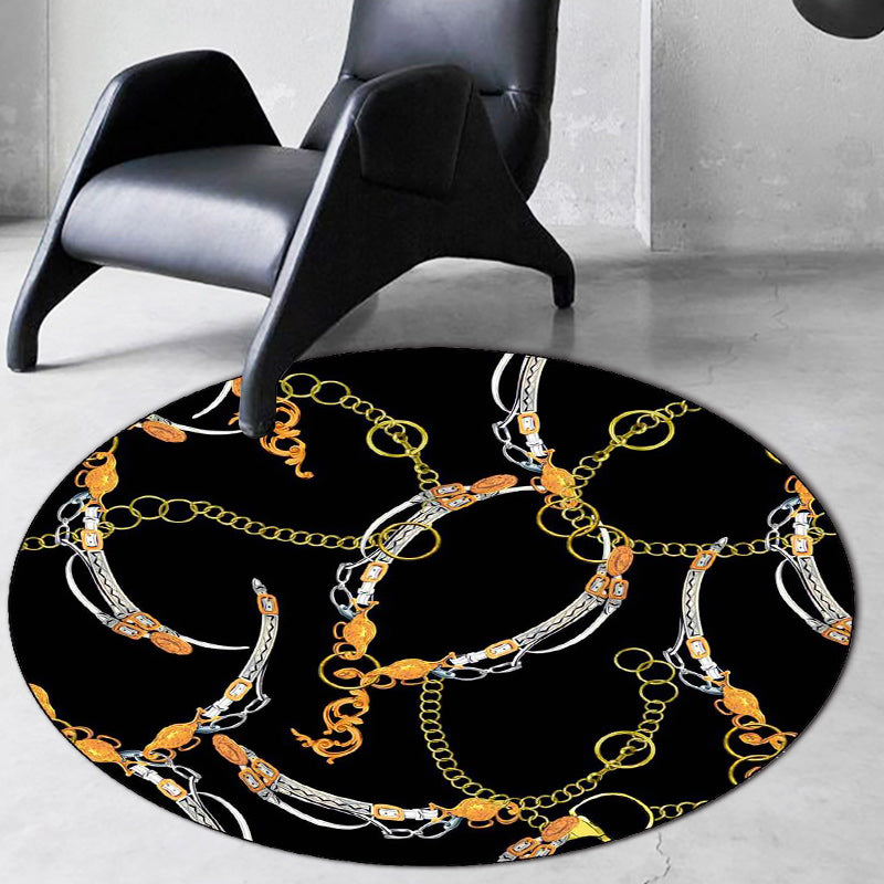 Casual Modern Rug in Black Chain Belt Pattern Rug Polyester Machine Washable Anti-Slip Carpet for Home Decoration Clearhalo 'Area Rug' 'Modern' 'Rugs' Rug' 1610419