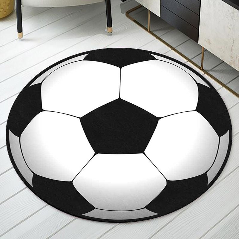 Black and White Child's Room Rug Kids Sports Football Pattern Area Rug Polyester Washable Stain-Resistant Carpet Black Clearhalo 'Area Rug' 'Rug' 1610434