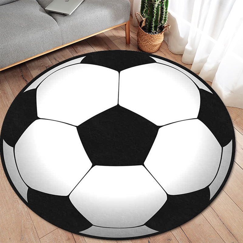 Black and White Child's Room Rug Kids Sports Football Pattern Area Rug Polyester Washable Stain-Resistant Carpet Clearhalo 'Area Rug' 'Rug' 1610435