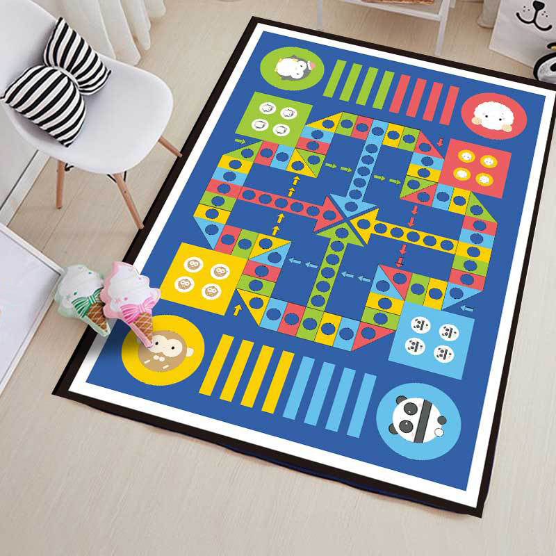 Blue Child's Room Rug Kids Educational Ludo Pattern Area Rug Polyester Pet Friendly Washable Carpet Blue Clearhalo 'Area Rug' 'Rug' 1610442