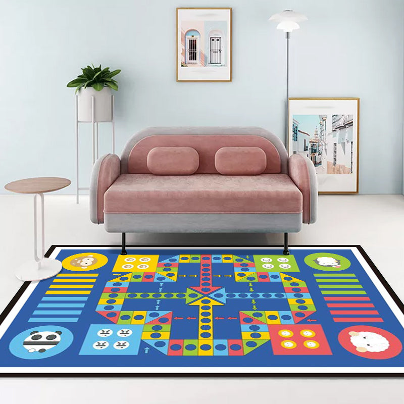 Blue Child's Room Rug Kids Educational Ludo Pattern Area Rug Polyester Pet Friendly Washable Carpet Clearhalo 'Area Rug' 'Rug' 1610443