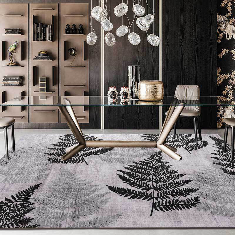 Contemporary Leaf Pattern Rug Grey Polyester Rug Machine Washable Non-Slip Area Rug for Living Room Grey Clearhalo 'Area Rug' 'Modern' 'Rugs' Rug' 1610530