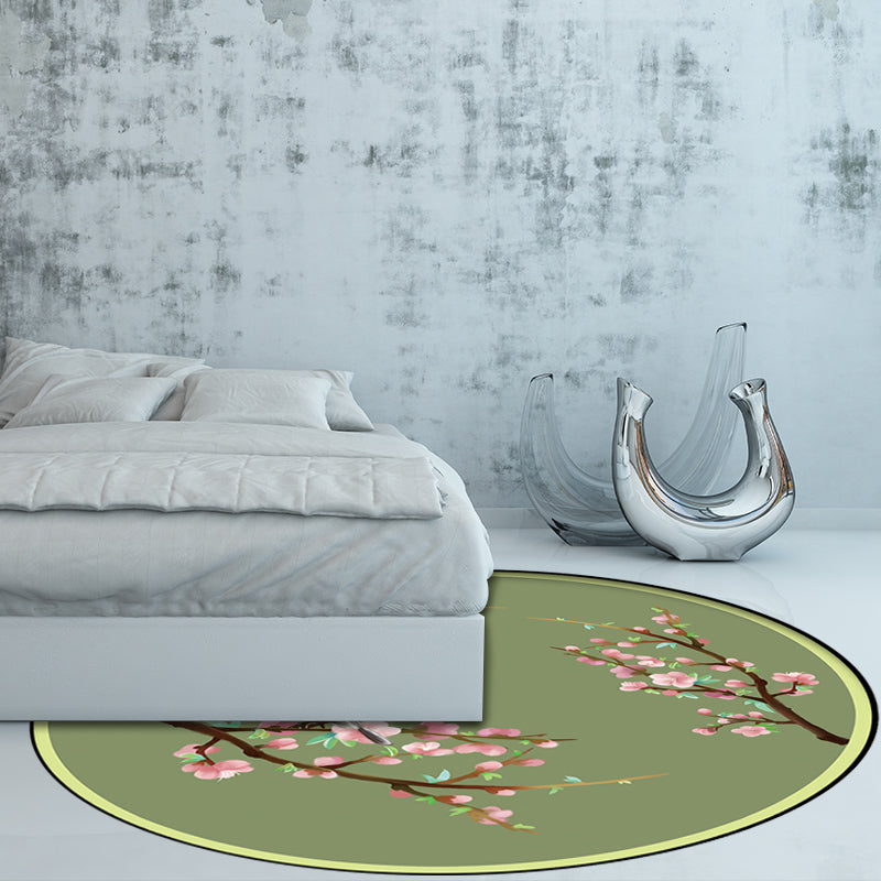 Vintage Floral Pattern Rug with Bird Green Polyester Rug Machine Washable Non-Slip Area Rug for Bedroom Clearhalo 'Area Rug' 'Rug' 1610623