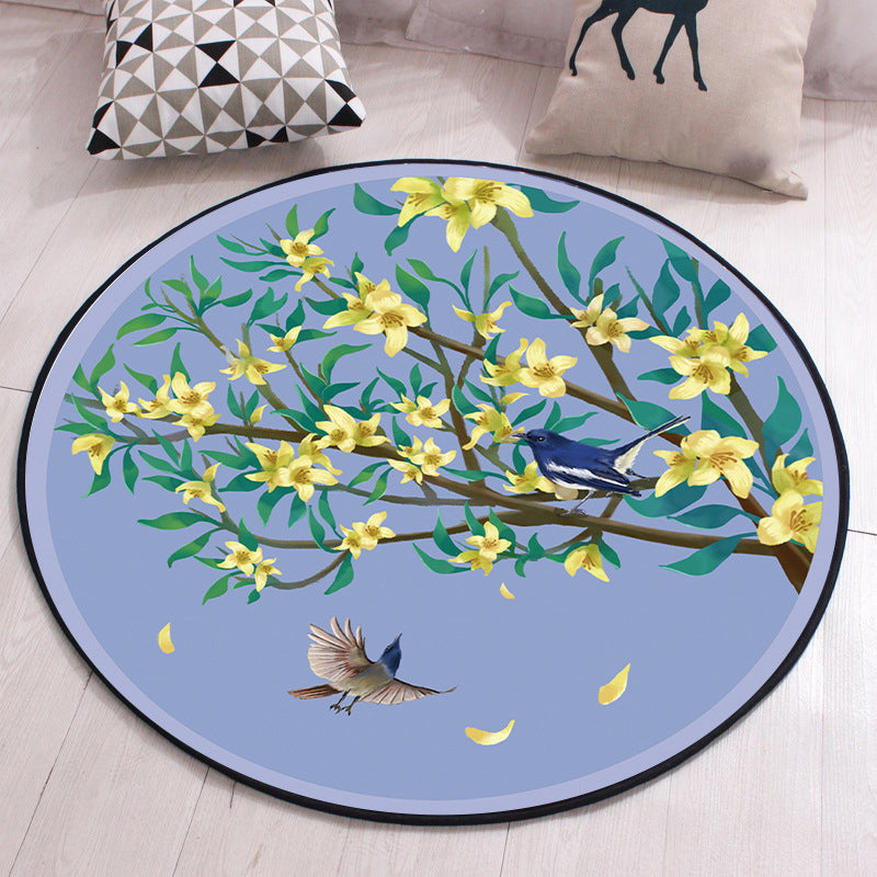 Unique Floral Pattern Rug with Bird and Leaf Purple and Yellow Oriental Rug Polyester Washable Anti-Slip Backing Area Rug for Bedroom Purplish Blue Clearhalo 'Area Rug' 'Rug' 1610630