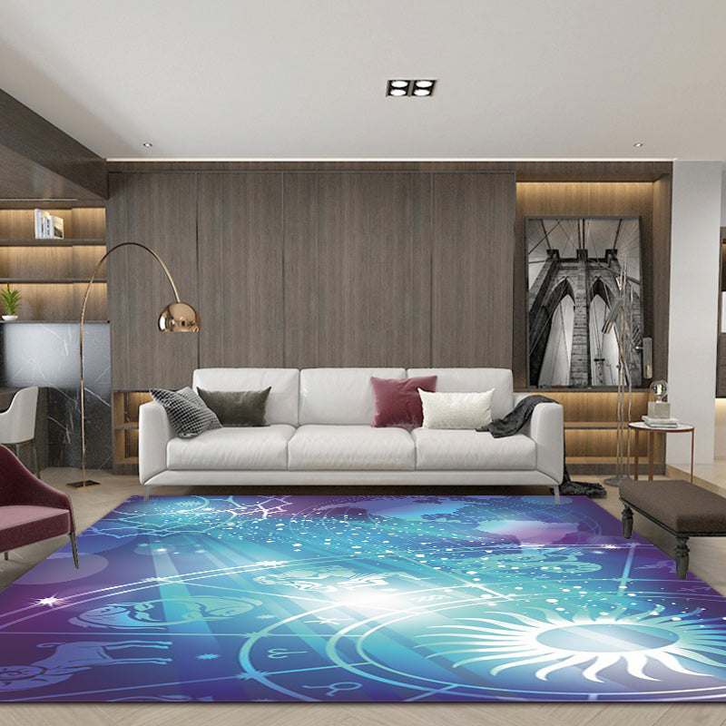 Contemporary Modern Rug in Blue Outer Space Constellation Pattern Rug Polyester Washable Carpet for Home Decoration Sky Blue Clearhalo 'Area Rug' 'Modern' 'Rugs' Rug' 1610670