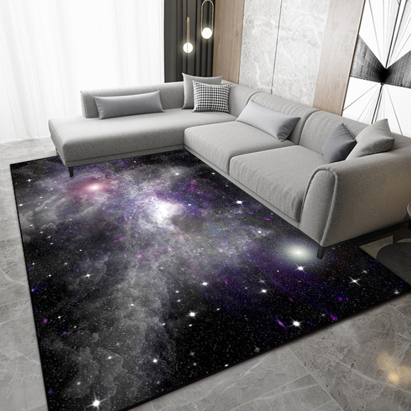 Novelty Modern Rug in Purple and Black Outer Space Galaxy Pattern Rug Polyester Washable Carpet for Home Decoration Purple Clearhalo 'Area Rug' 'Modern' 'Rugs' Rug' 1610686