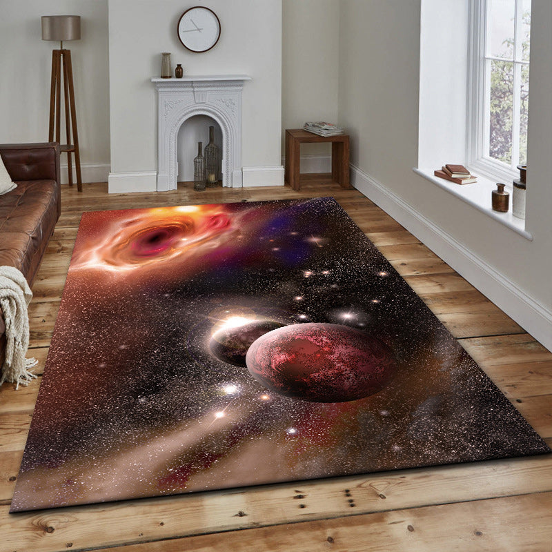 Contemporary Modern Rug in Orange and Black Outer Space Planet Pattern Rug Polyester Washable Carpet for Home Decoration Yellow-Red Clearhalo 'Area Rug' 'Modern' 'Rugs' Rug' 1610694