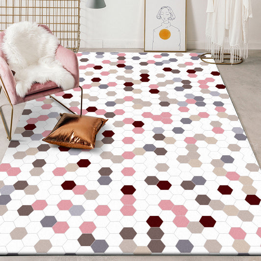 White Bedroom Rug Modern Polka Dots Hexagon Pattern Area Rug Polyester Non-Slip Backing Carpet White Clearhalo 'Area Rug' 'Modern' 'Rugs' Rug' 1610702