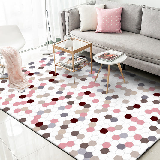 White Bedroom Rug Modern Polka Dots Hexagon Pattern Area Rug Polyester Non-Slip Backing Carpet Clearhalo 'Area Rug' 'Modern' 'Rugs' Rug' 1610703