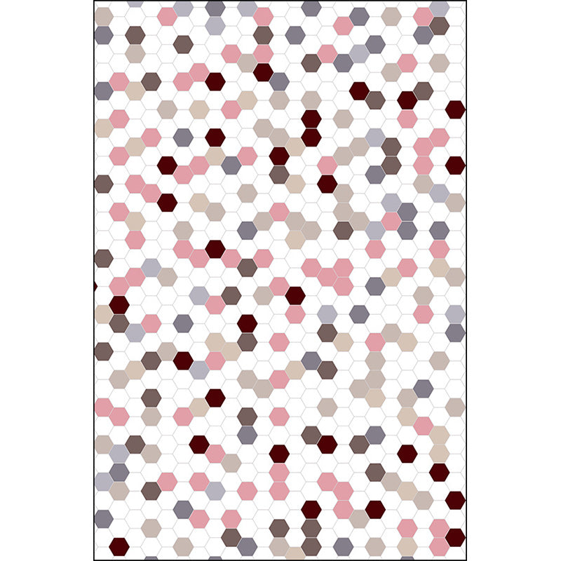 White Bedroom Rug Modern Polka Dots Hexagon Pattern Area Rug Polyester Non-Slip Backing Carpet Clearhalo 'Area Rug' 'Modern' 'Rugs' Rug' 1610704