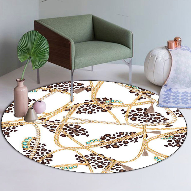 White Bedroom Rug Modern Leopard Chain Pattern Area Rug Polyester Pet Friendly Washable Carpet White Clearhalo 'Area Rug' 'Modern' 'Rugs' Rug' 1610750