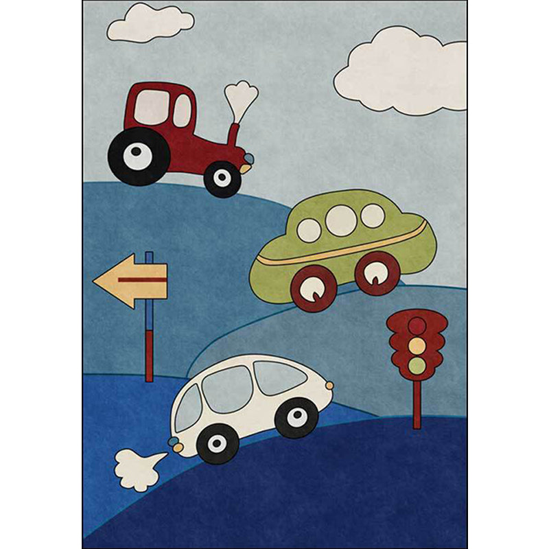 Blue Child's Room Rug Kids Cars & Roads Sign Cloud Pattern Area Rug Polyester Washable Pet Friendly Carpet Clearhalo 'Area Rug' 'Rug' 1610800