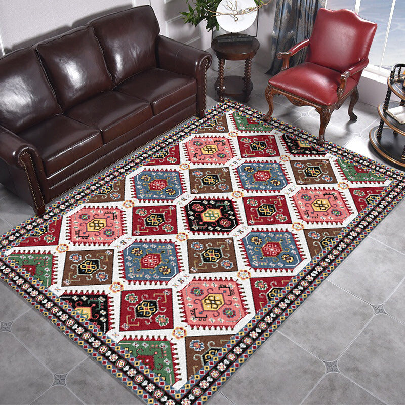 Traditional Tribal Pattern Rug Red and Grey Vintage Rug Polyester Washable Anti-Slip Backing Area Rug for Bedroom Red Clearhalo 'Area Rug' 'Moroccan' 'Rugs' Rug' 1610862