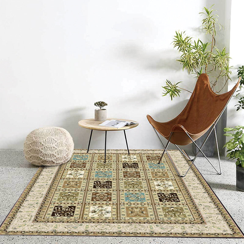 Red and Beige Moroccan Rug Polyester Checked and Floral Pattern Rug Washable Non-Slip Backing Carpet for Living Room Beige Clearhalo 'Area Rug' 'Moroccan' 'Rugs' Rug' 1610885