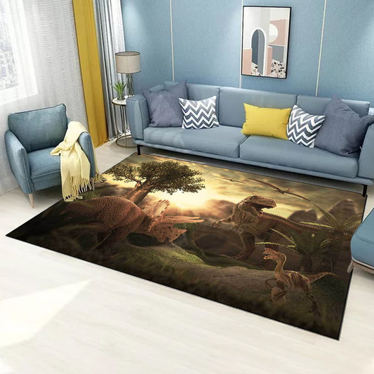Stylish Dinosaur Pattern Rug with Tree Brown Nordic Rug Polyester Washable Anti-Slip Backing Area Rug for Living Room Brown Clearhalo 'Area Rug' 'Modern' 'Rugs' Rug' 1610930