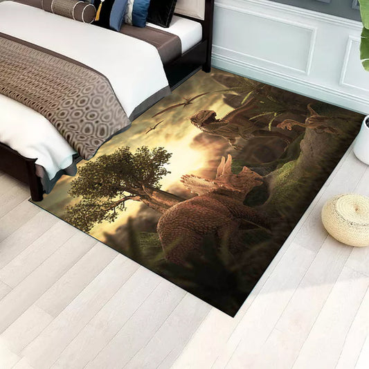 Stylish Dinosaur Pattern Rug with Tree Brown Nordic Rug Polyester Washable Anti-Slip Backing Area Rug for Living Room Clearhalo 'Area Rug' 'Modern' 'Rugs' Rug' 1610931