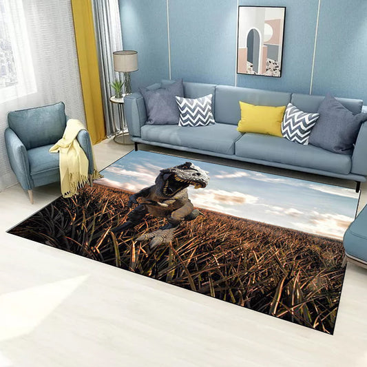 Funky Dinosaur Pattern Rug Brown and Blue Nordic Rug Polyester Washable Anti-Slip Backing Area Rug for Living Room Brown Clearhalo 'Area Rug' 'Modern' 'Rugs' Rug' 1610946
