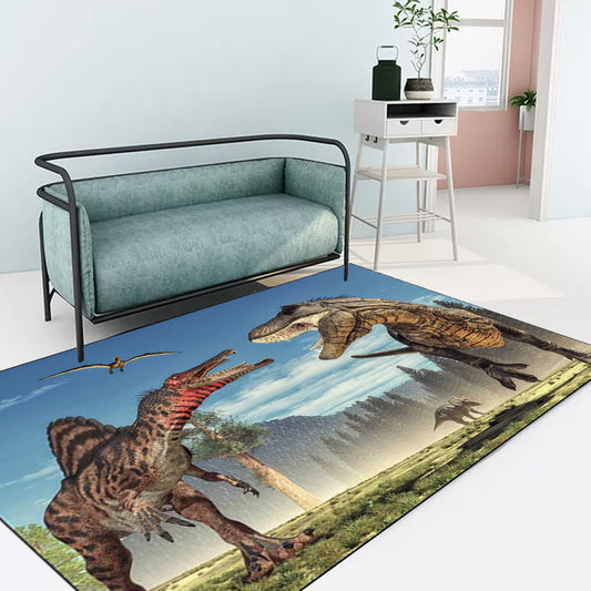 Modern Dinosaur Pattern Rug Brown and Blue Polyester Rug Machine Washable Non-Slip Area Rug for Bedroom Blue Clearhalo 'Area Rug' 'Modern' 'Rugs' Rug' 1610962