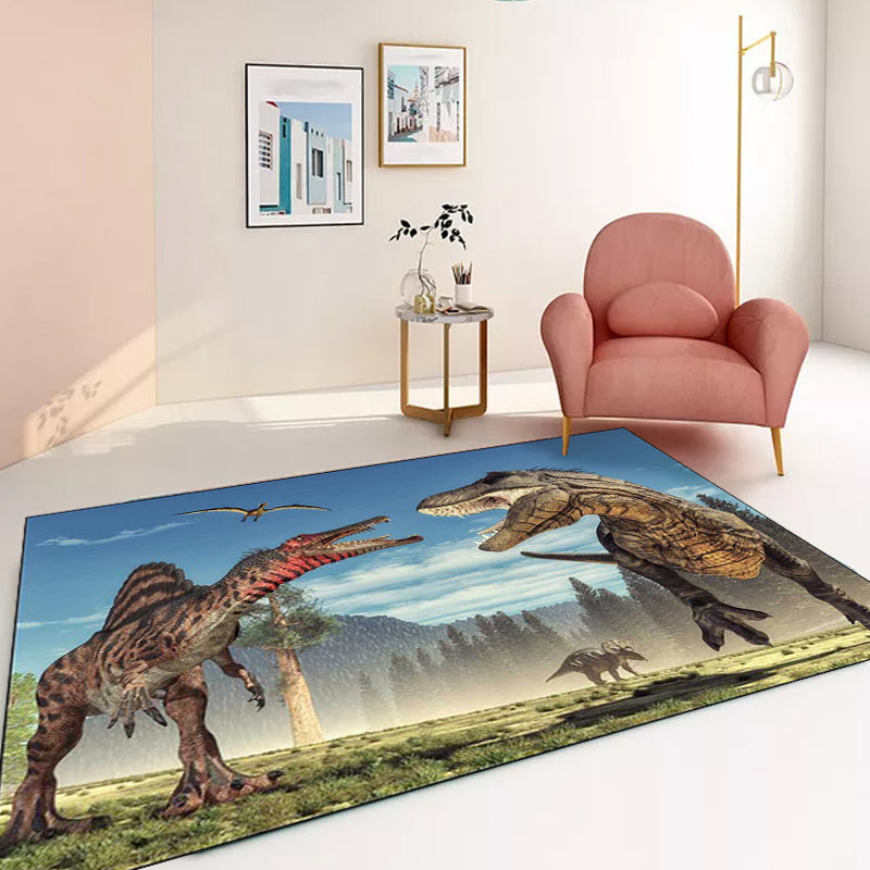 Modern Dinosaur Pattern Rug Brown and Blue Polyester Rug Machine Washable Non-Slip Area Rug for Bedroom Clearhalo 'Area Rug' 'Modern' 'Rugs' Rug' 1610963