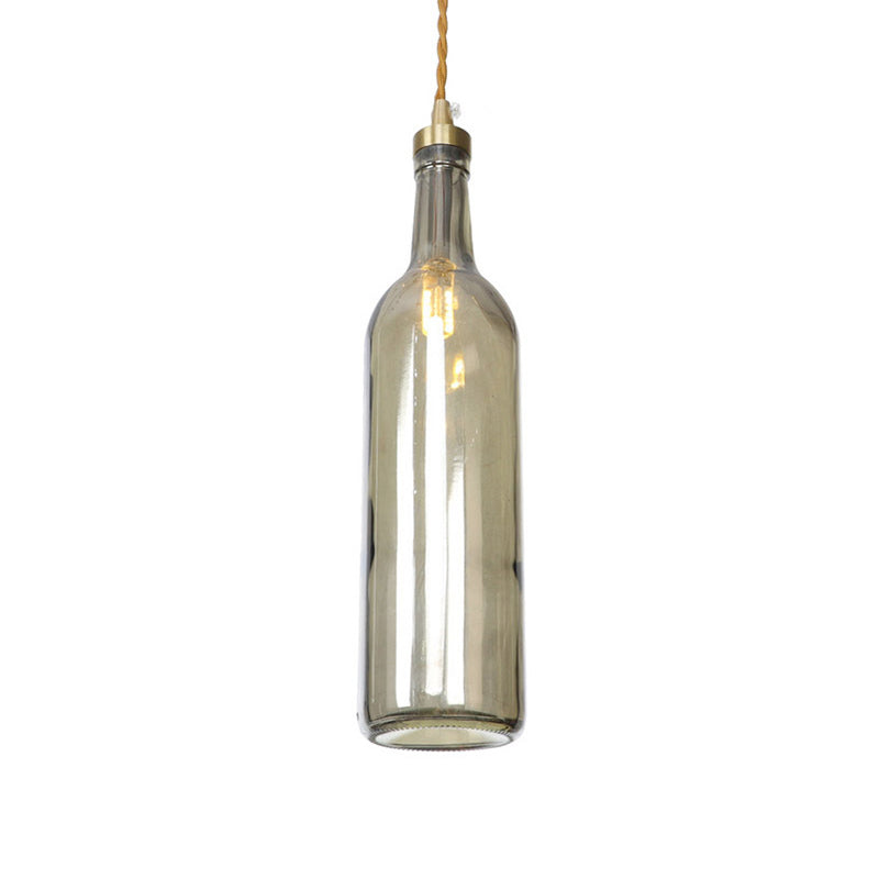 Industrial Wine Bottle Hanging Lamp 1 Light Glass Ceiling Pendant Light with Adjustable Cord in Smoke Grey/Green Clearhalo 'Ceiling Lights' 'Glass shade' 'Glass' 'Industrial Pendants' 'Industrial' 'Middle Century Pendants' 'Pendant Lights' 'Pendants' 'Tiffany' Lighting' 161171