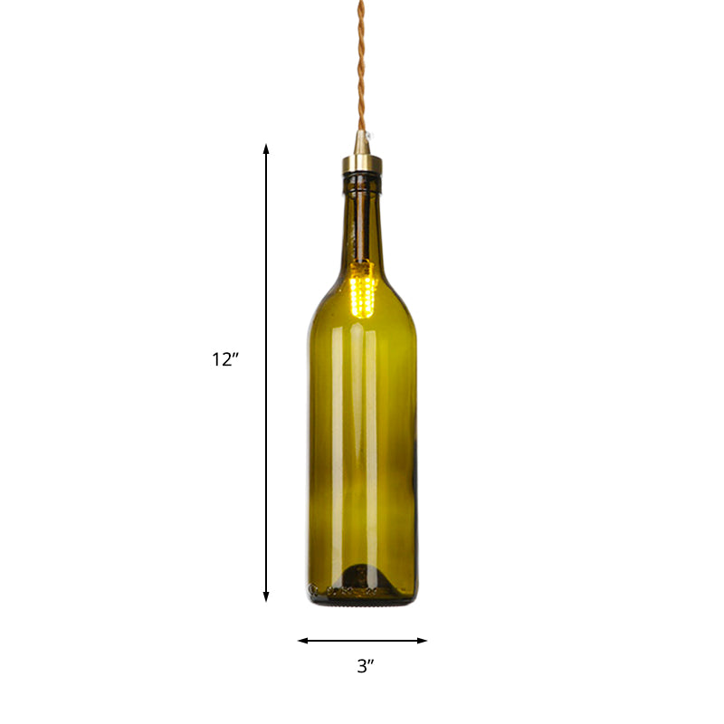 Industrial Wine Bottle Hanging Lamp 1 Light Glass Ceiling Pendant Light with Adjustable Cord in Smoke Grey/Green Clearhalo 'Ceiling Lights' 'Glass shade' 'Glass' 'Industrial Pendants' 'Industrial' 'Middle Century Pendants' 'Pendant Lights' 'Pendants' 'Tiffany' Lighting' 161175