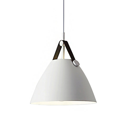 Modernist Conical Pendant Lighting 10.5"/14" W 1 Bulb Metallic Suspension Light with Leather Strap in Black/Blue over Table Clearhalo 'Ceiling Lights' 'Modern Pendants' 'Modern' 'Pendant Lights' 'Pendants' Lighting' 161196