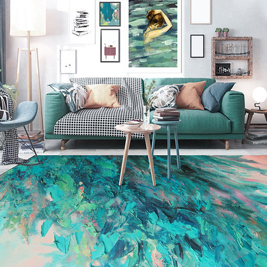 Nordic Oil Painting Pattern Rug Green Polyester Rug Machine Washable Non-Slip Area Rug for Bedroom Green Clearhalo 'Area Rug' 'Modern' 'Rugs' Rug' 1612077