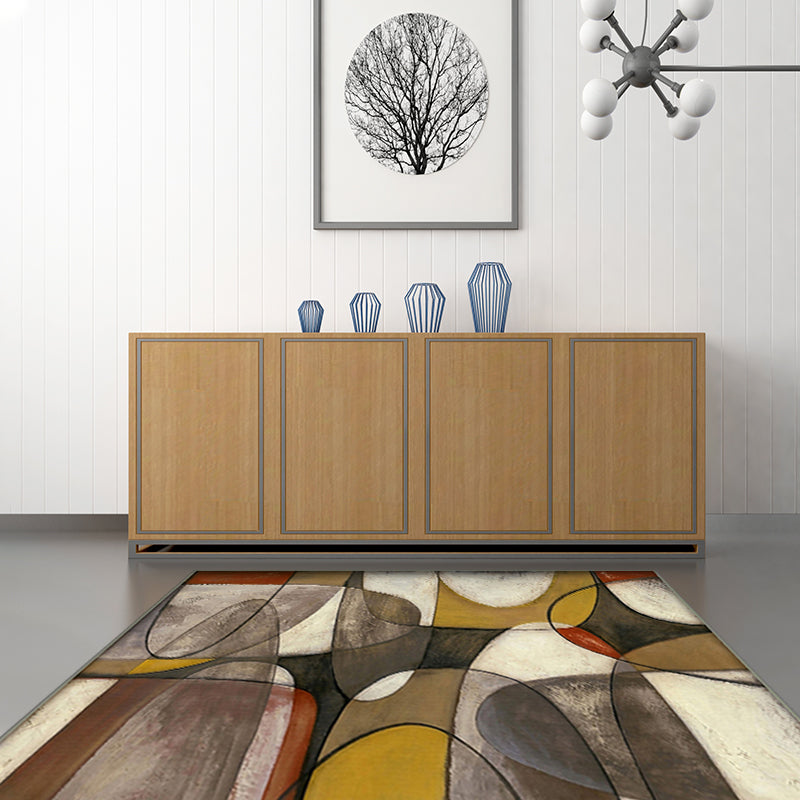 Modern Abstract Rug Brown and Yellow Polyester Rug Machine Washable Non-Slip Area Rug for Bedroom Clearhalo 'Area Rug' 'Modern' 'Rugs' Rug' 1612086