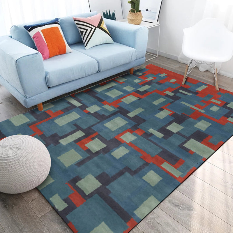 Blue and Red Nordic Rug Polyester Abstract Rug Washable Non-Slip Backing Carpet for Living Room Blue Clearhalo 'Area Rug' 'Modern' 'Rugs' Rug' 1612141