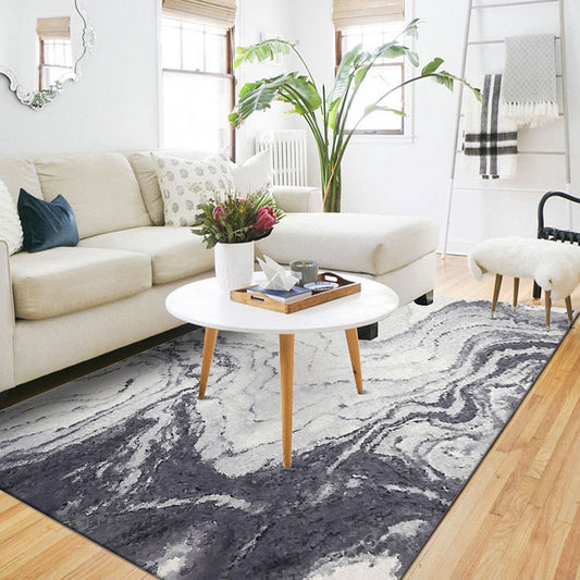 Classic Ink Wash Painting Rug with Swirl Stripe Grey Oriental Rug Polyester Washable Non-Slip Backing Area Rug for Living Room Dark Gray Clearhalo 'Area Rug' 'Modern' 'Rugs' Rug' 1612205