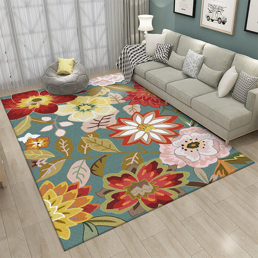 Blue Vintage Rug Polyester Floral Pattern Rug Washable Non-Slip Backing Carpet for Living Room Clearhalo 'Area Rug' 'Rugs' 'Vintage' Rug' 1612230