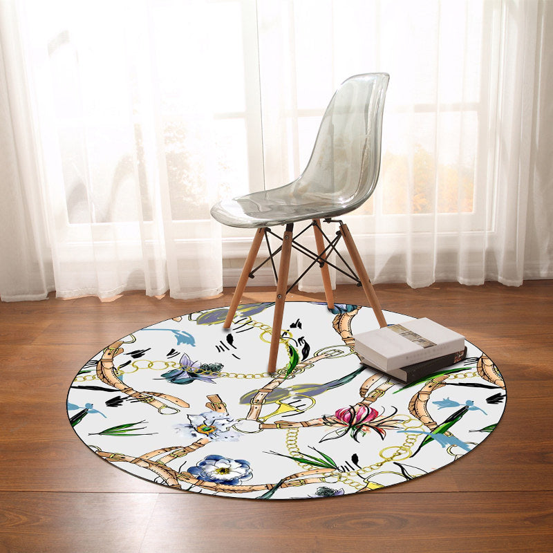 White Bedroom Rug Modern Floral Leaf Chain Belt Pattern Area Rug Polyester Anti-Slip Pet Friendly Carpet Clearhalo 'Area Rug' 'Modern' 'Rugs' Rug' 1612238