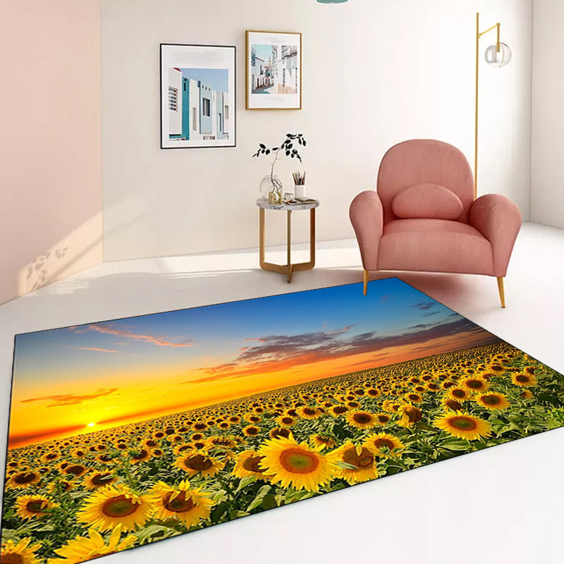 Yellow and Blue Novelty Rug Polyester Sunflower Pattern Rug Washable Non-Slip Backing Carpet for Living Room Yellow Clearhalo 'Area Rug' 'Modern' 'Rugs' Rug' 1612253