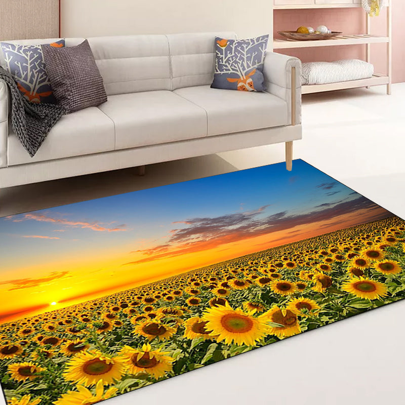 Yellow and Blue Novelty Rug Polyester Sunflower Pattern Rug Washable Non-Slip Backing Carpet for Living Room Clearhalo 'Area Rug' 'Modern' 'Rugs' Rug' 1612254