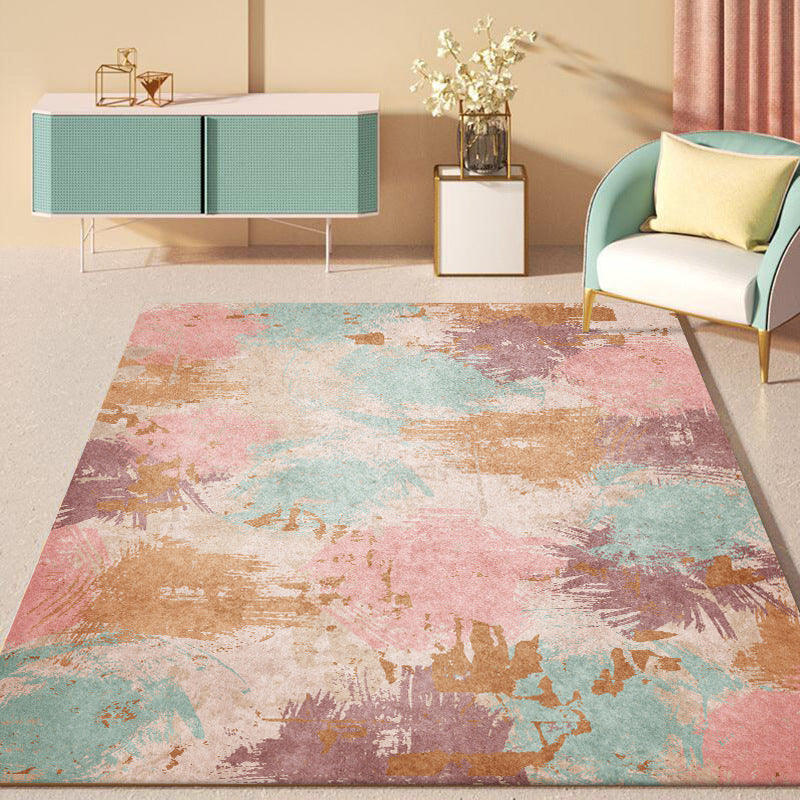 Unique Abstract Rug Pink Multicolor Nordic Rug Polyester Washable Anti-Slip Backing Area Rug for Living Room Pink Clearhalo 'Area Rug' 'Modern' 'Rugs' Rug' 1612261