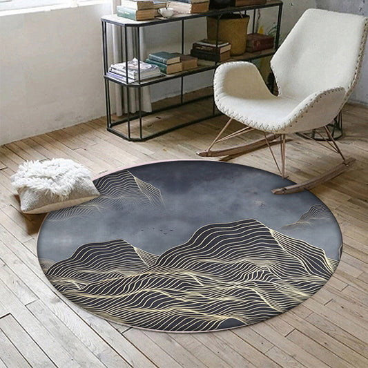 Modern Swirl Stripe Pattern Rug with Mountain Dark Grey Polyester Rug Machine Washable Non-Slip Area Rug for Bedroom Dark Gray Clearhalo 'Area Rug' 'Modern' 'Rugs' Rug' 1612364