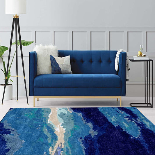 Blue Bedroom Rug Modern Abstract Ocean Pattern Area Rug Polyester Non-Slip Washable Carpet Blue Clearhalo 'Area Rug' 'Modern' 'Rugs' Rug' 1612495