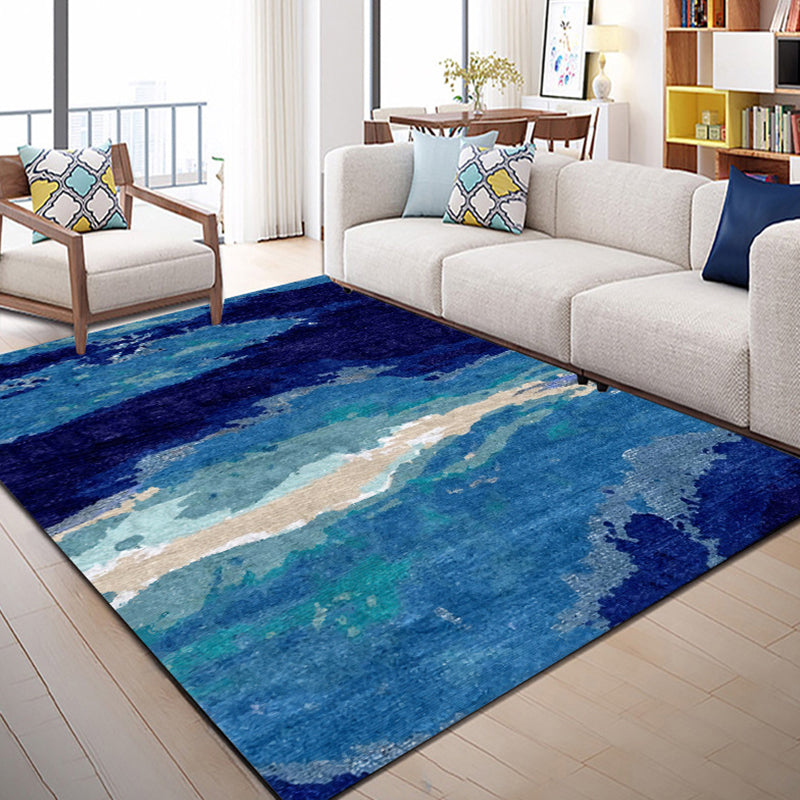 Blue Bedroom Rug Modern Abstract Ocean Pattern Area Rug Polyester Non-Slip Washable Carpet Clearhalo 'Area Rug' 'Modern' 'Rugs' Rug' 1612496