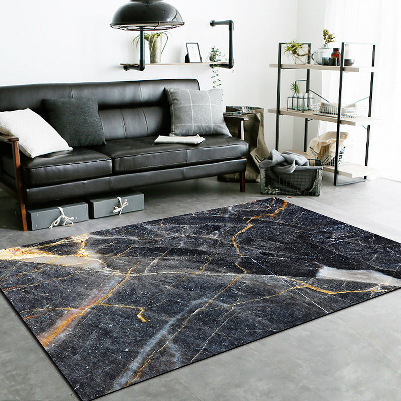 Funky Marble Surface Print Rug Black Nordic Rug Polyester Washable Non-Slip Backing Area Rug for Living Room Black Clearhalo 'Area Rug' 'Modern' 'Rugs' Rug' 1612535