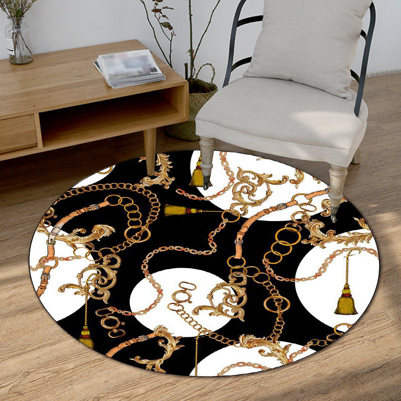 Scandinavian Modern Rug in Black Belt Chain Circle Tassel Pattern Rug Polyester Anti-Slip Carpet for Home Decoration White Clearhalo 'Area Rug' 'Modern' 'Rugs' Rug' 1612576