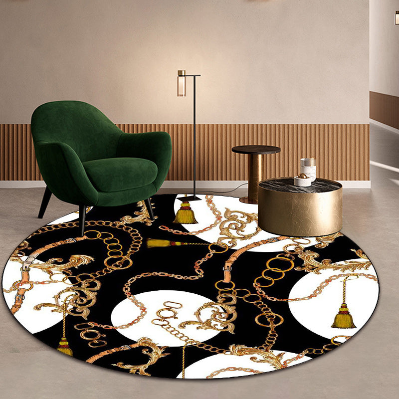 Scandinavian Modern Rug in Black Belt Chain Circle Tassel Pattern Rug Polyester Anti-Slip Carpet for Home Decoration Clearhalo 'Area Rug' 'Modern' 'Rugs' Rug' 1612577