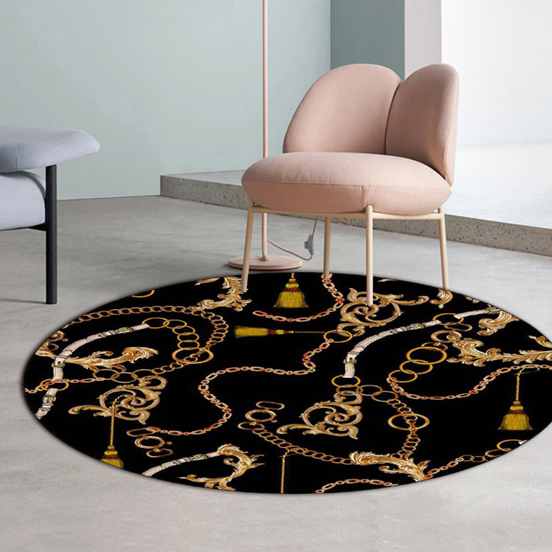 Scandinavian Modern Rug in Black Belt Chain Circle Tassel Pattern Rug Polyester Anti-Slip Carpet for Home Decoration Clearhalo 'Area Rug' 'Modern' 'Rugs' Rug' 1612585